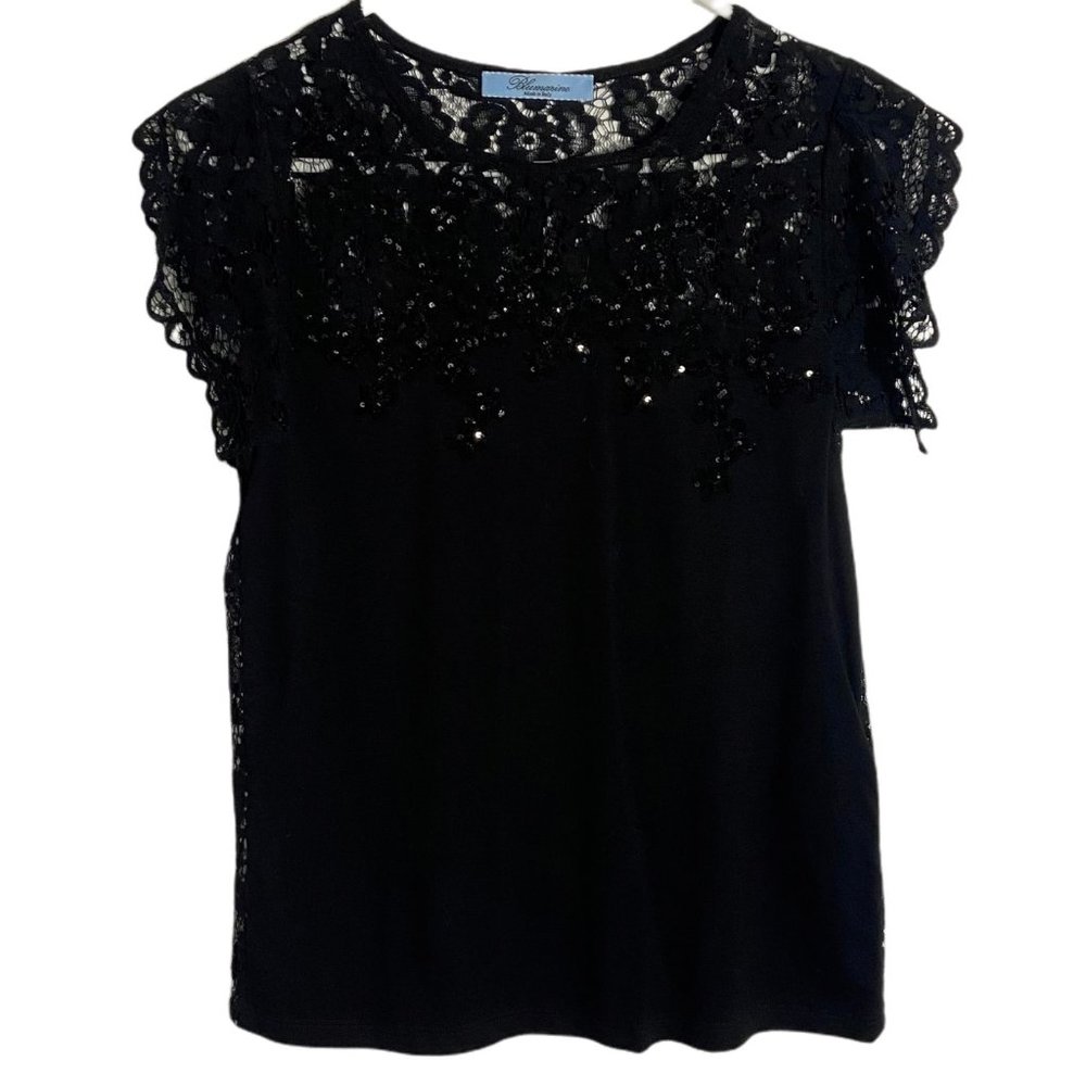 Blue Marine Black top with lace and sequins